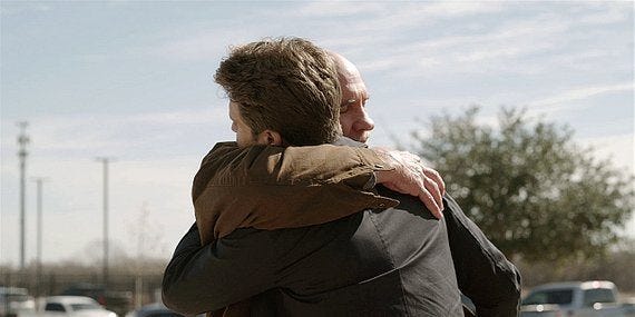 Bonham Mitch Pileggi gives gay son Liam Keegan Allen a huge bulge hug after prison on Walker.