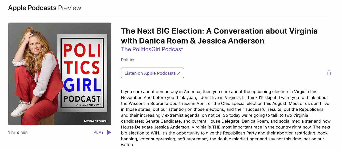 Politics Girl podcast with Danica Roem and Jessica Anderson
