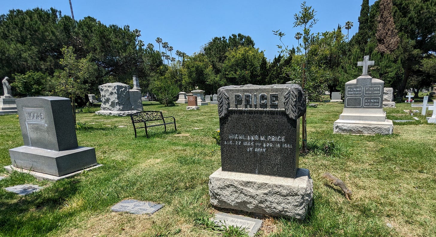 the tombstone of Highland M. Price, died April 10 1901