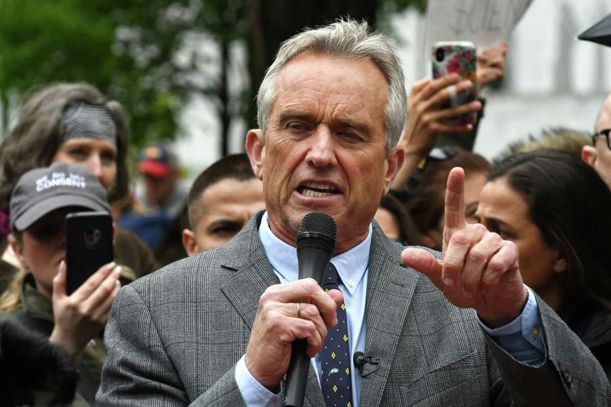 Robert F. Kennedy Jr. speaks during an anti-vaccination rally in West Capitol Park on Tuesday, May 14, 2019, in Albany, N.Y. (Will Waldron/Times Union)