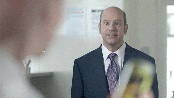 A gif from the TV show "The Increasingly Poor Decisions of Todd Margaret." David Cross, in character as Todd, moves his eyebrows up and down and up and down.