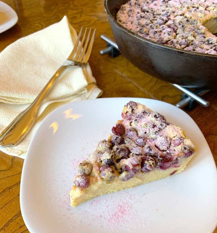Recipe: Crustless serviceberry custard pie with a dash of sweet-fermented rose petal powder for garnish.