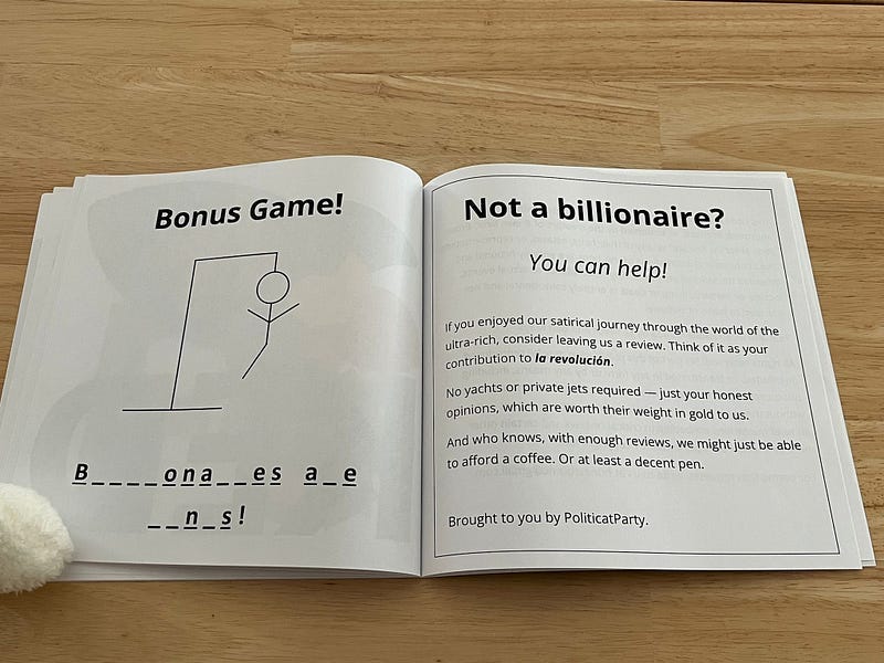 A page from the book, Billionaire, Billionaire, What Do You Steal?