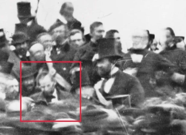 The first photo discovered of Lincoln at Gettysburg