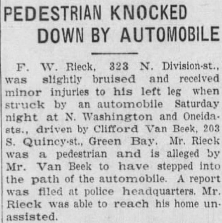 1926 Clifford Van Beek Car Accident National Pastime