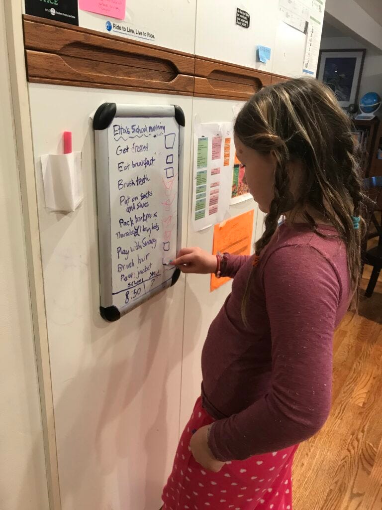 Etta and her checklist of chores