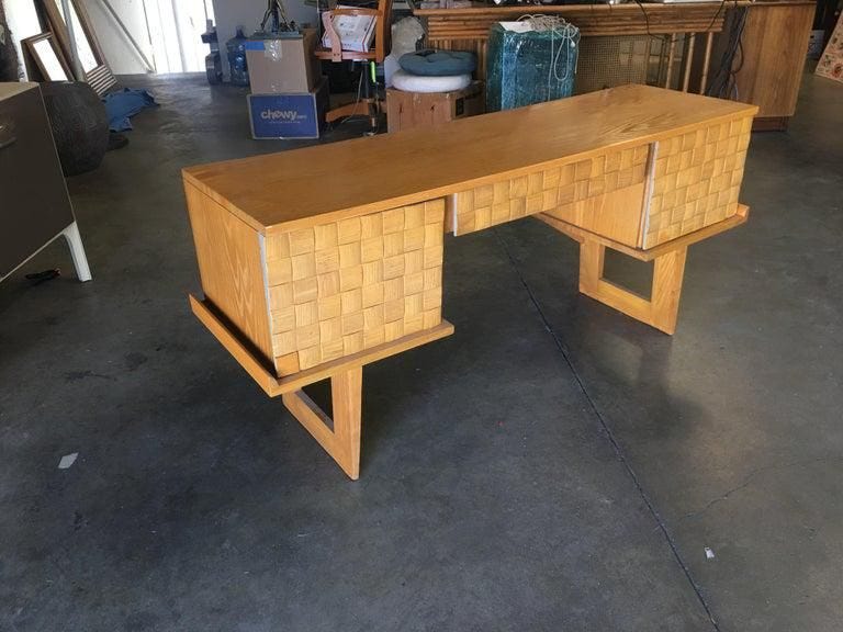 Paul Laszlo Bleached Oak "Basket Weave" Desk for Brown Saltman