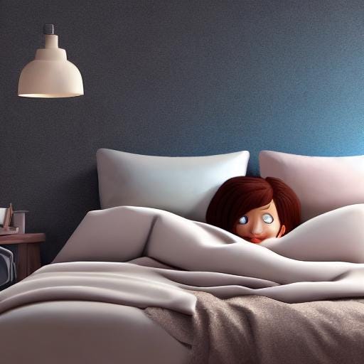 A cartoon of A woman on her bed, hiding under the duvet and saying "No" to the day