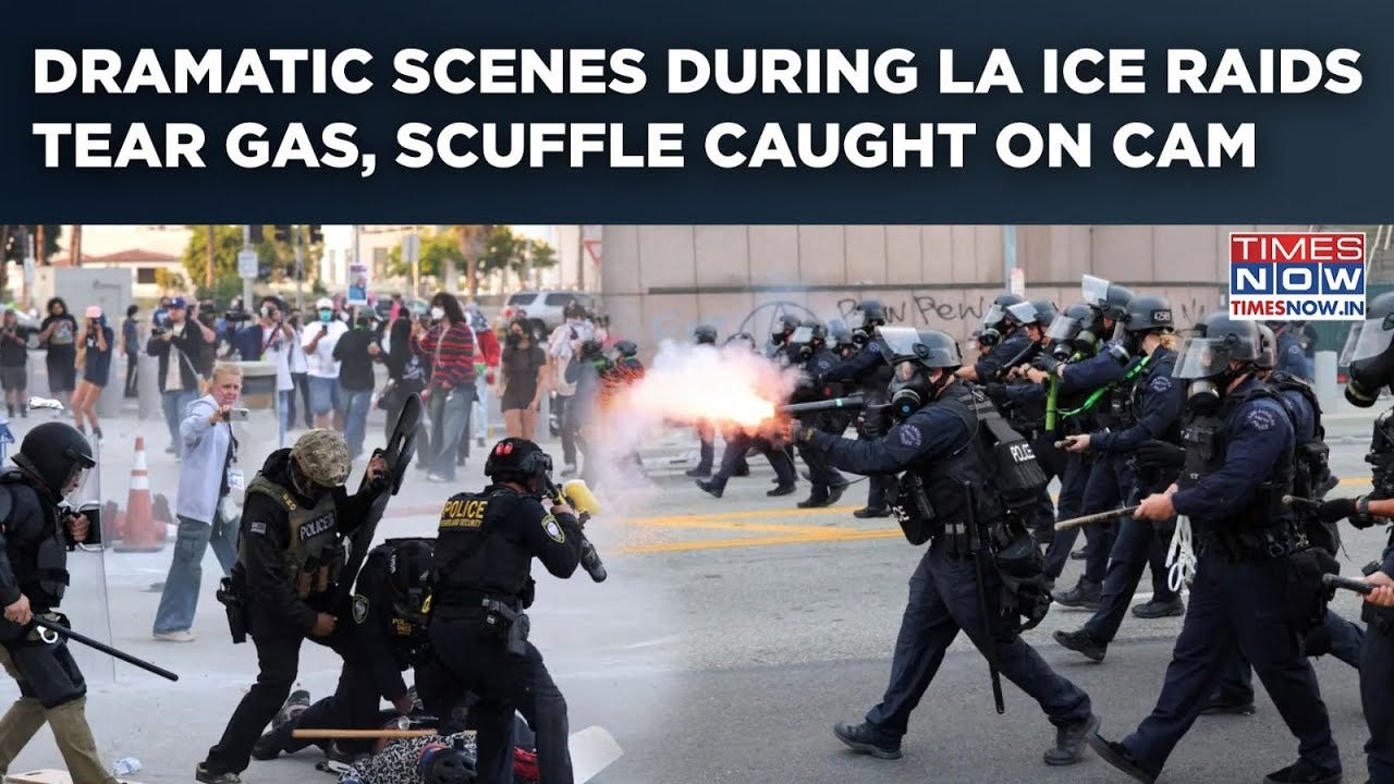 LA ICE Raids: Chilling Scenes Emerge As Riot Police, Protestors Clash |  Tear Gas Shatters Crowd