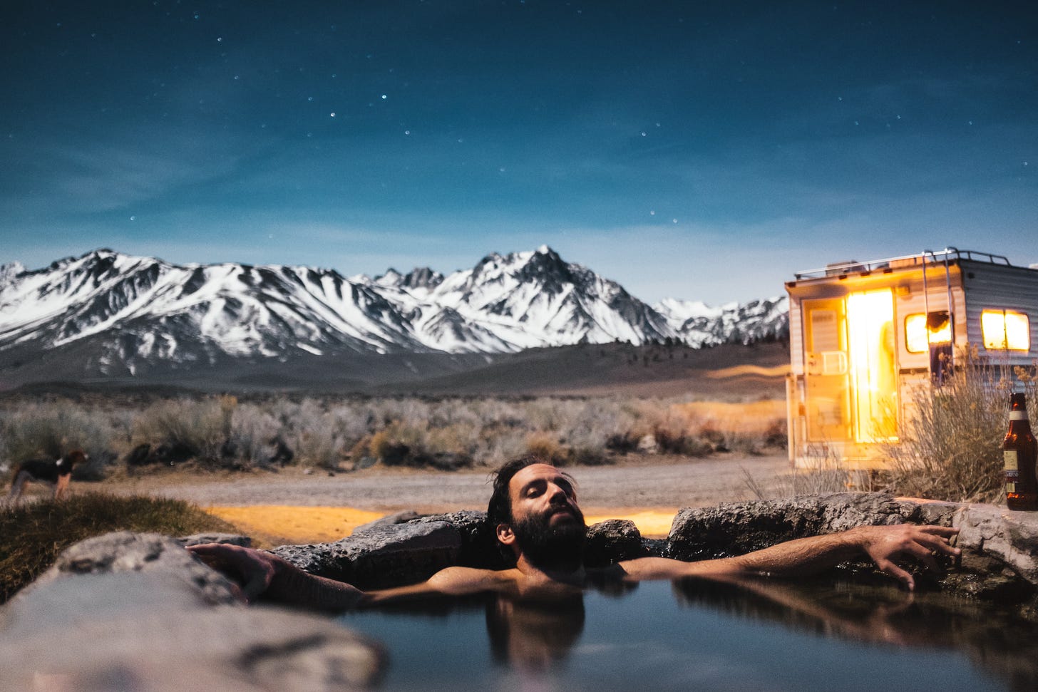 Man swimming in spring photo