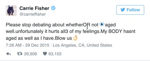 Carrie Fisher tweet aging comeback