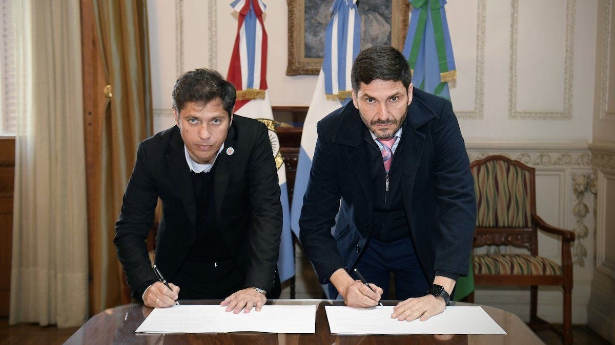 Kicillof firmó un acuerdo de cooperación con el radical Maximiliano Pullaro, gobernador de Santa Fe (Foto: cuenta oficial de X de Axel Kicillof).