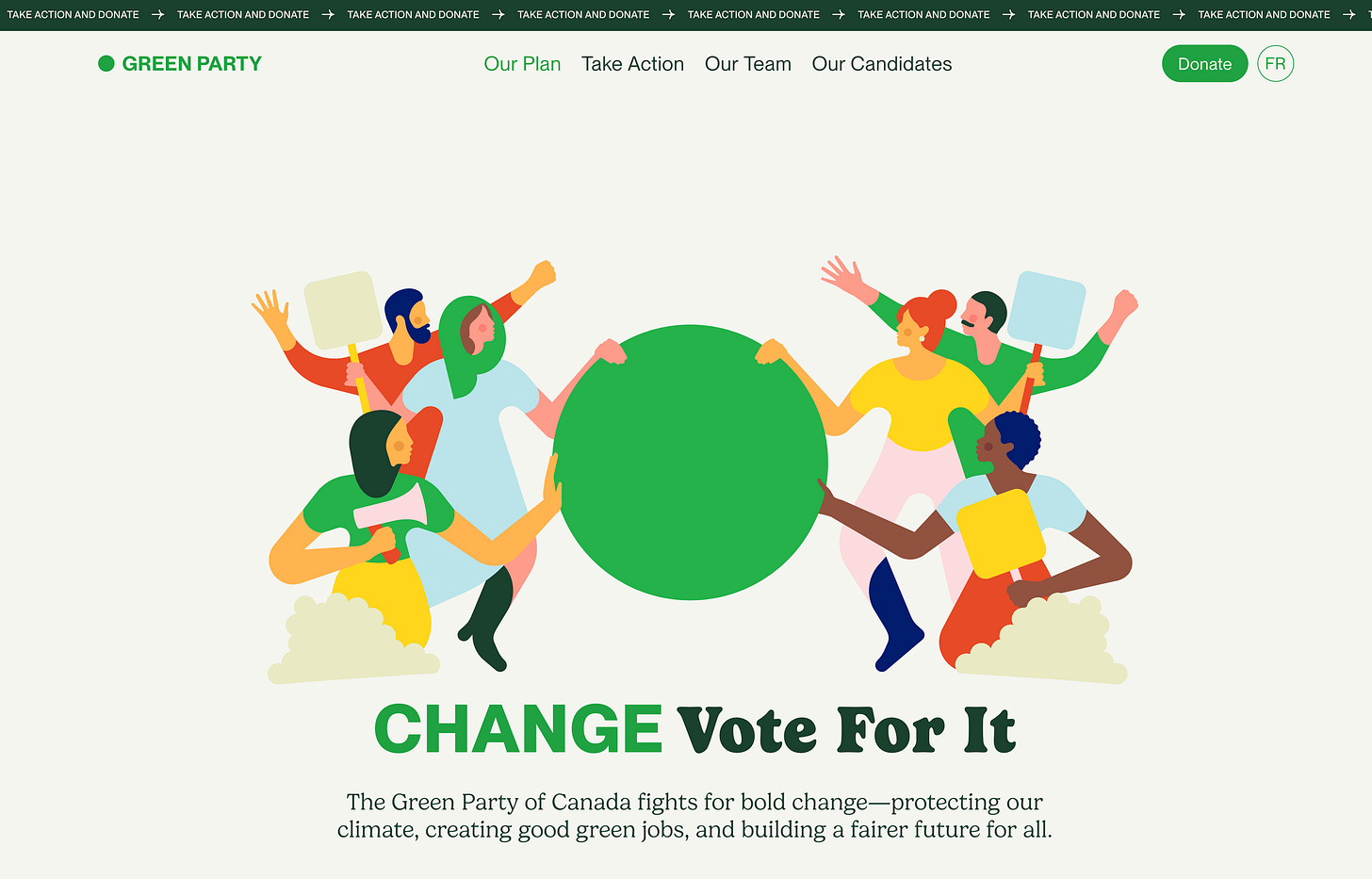 Screenshot of Green Party webstie.