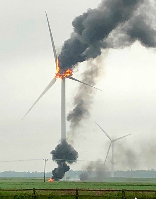 Wind turbine catches fire after being struck by lightning | Metro News