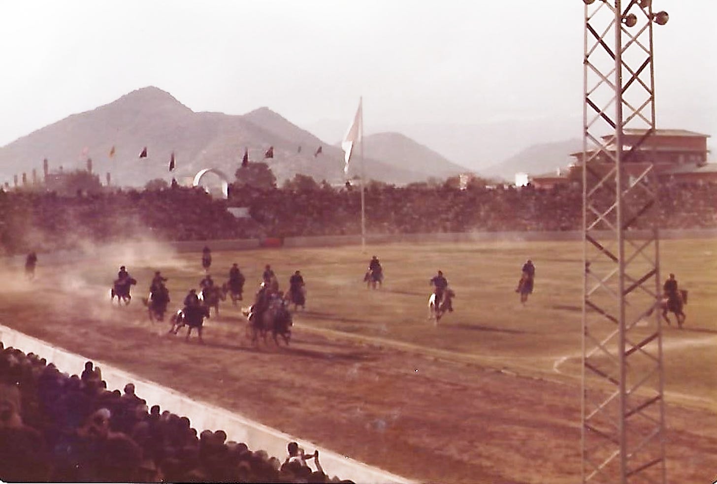 Men playing Buzkashi in the Kabul Stadium circa 1976