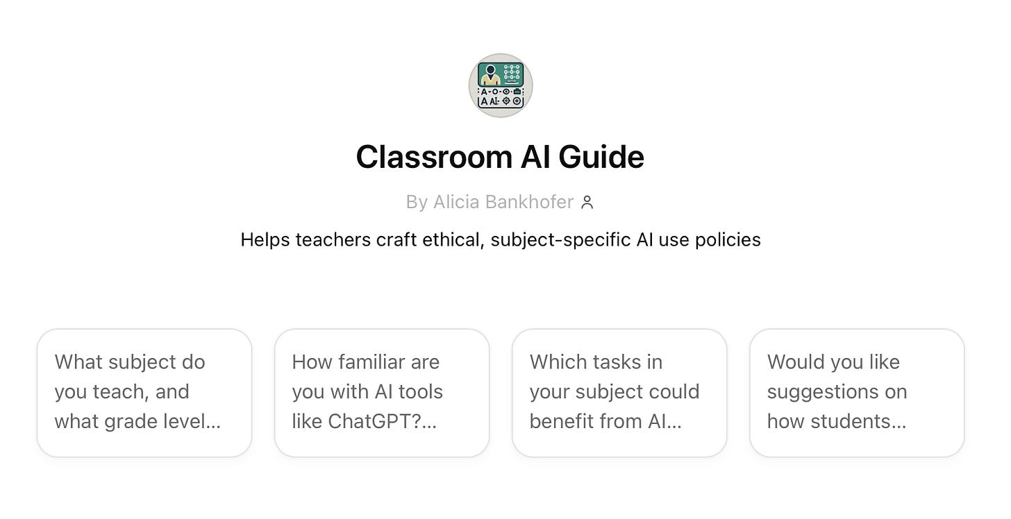 screenshot of custom GPT Classroom AI Guide