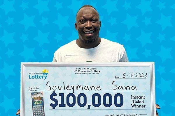 Souleymane Sana, a Malian who relocated to North Carolina, said he will use his lottery winnings to help kids back in his home country. Photo courtesy of the North Carolina Education Lottery