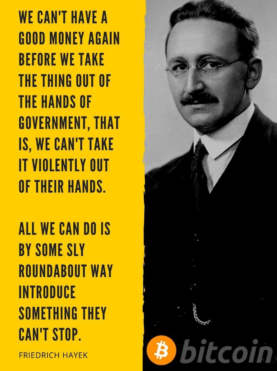 I don't believe we shall ever have a good money again before we take the thing out of the hands of government, that is, we can't take them violently out of the