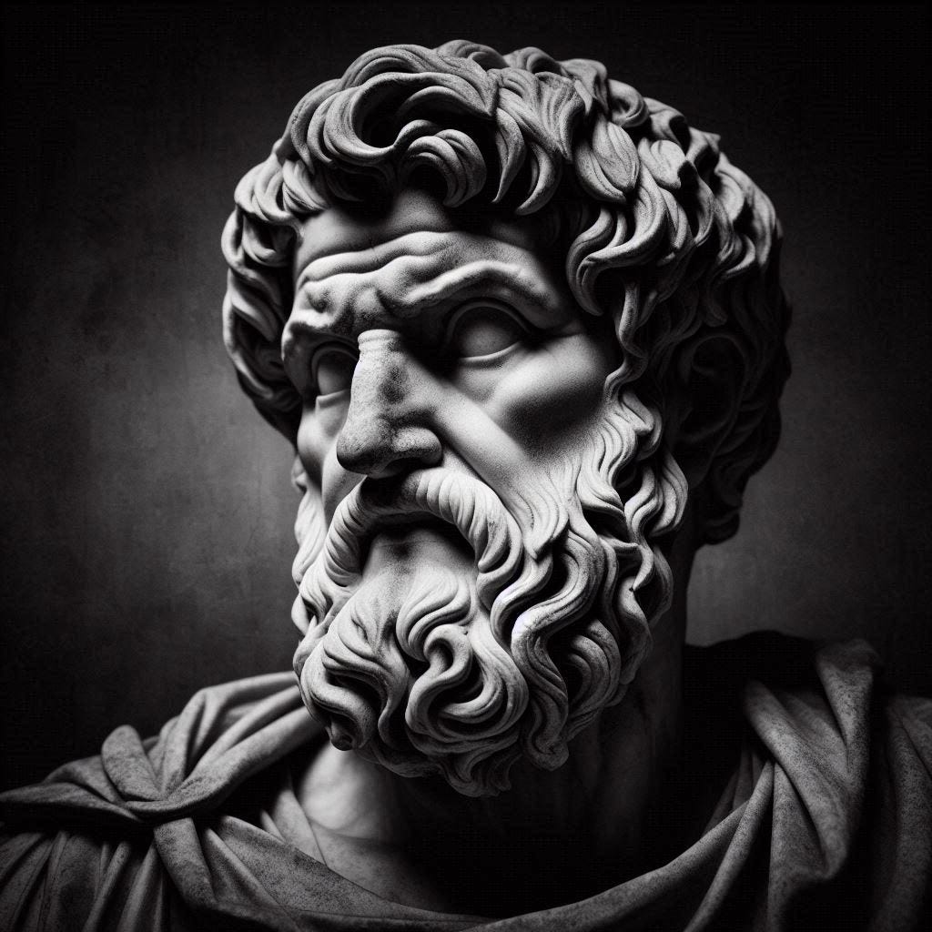 An ancient stoic philosopher in black and white