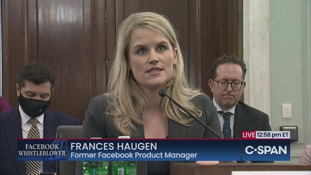 Facebook Whistleblower Frances Haugen testifies before Senate Commerce  Committee - YouTube