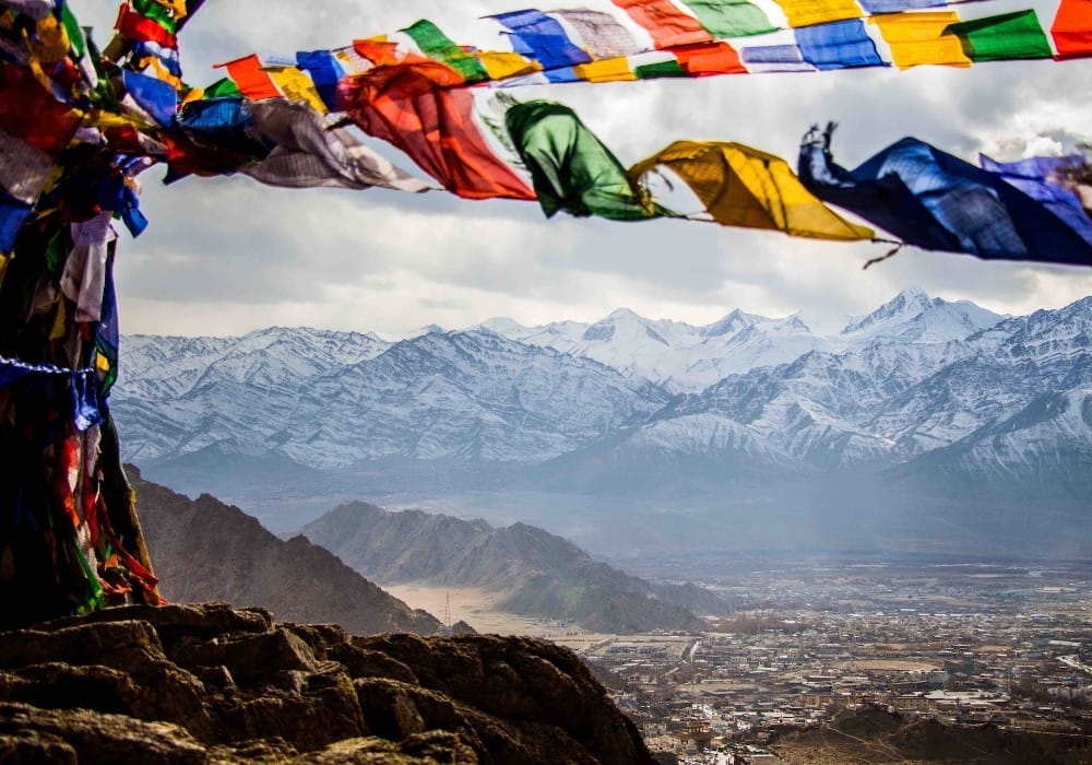 Mountain top Tibetan prayer flags show a high vibration environment