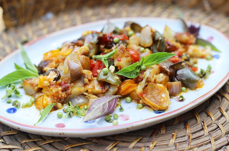 Roasted August Vegetables with Garlic, Ginger, and Lime