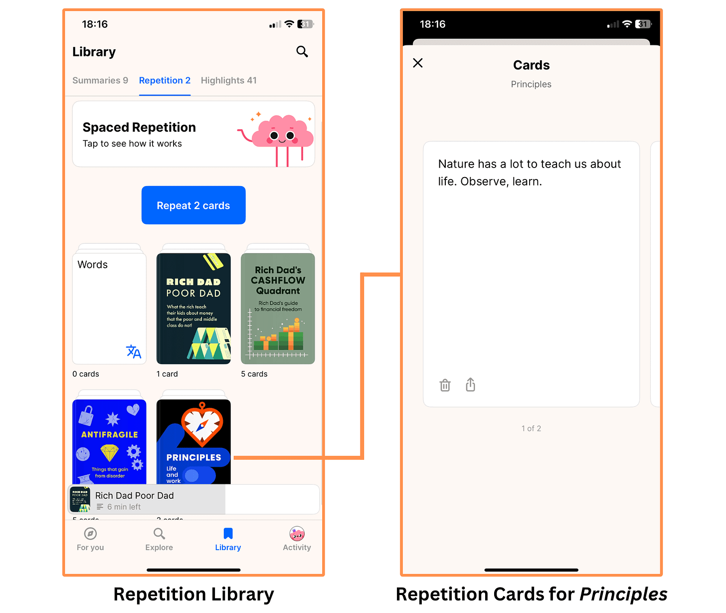 My Repetition Library on the Headway App