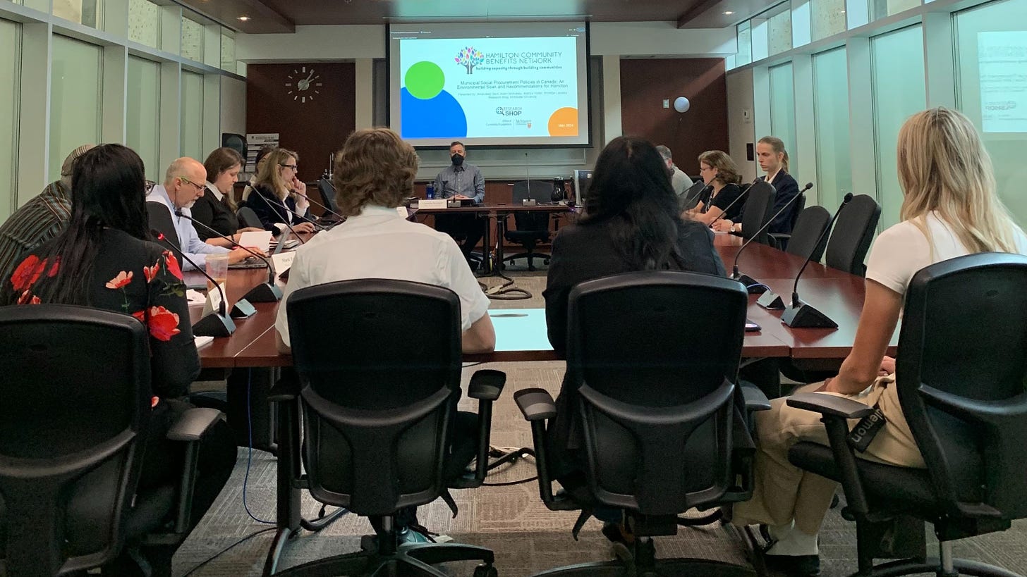 Councillor Kroetsch chairing the Community Benefits Protocol Sub-Committee on May 28, 2024 while students from CityLAB presented their research