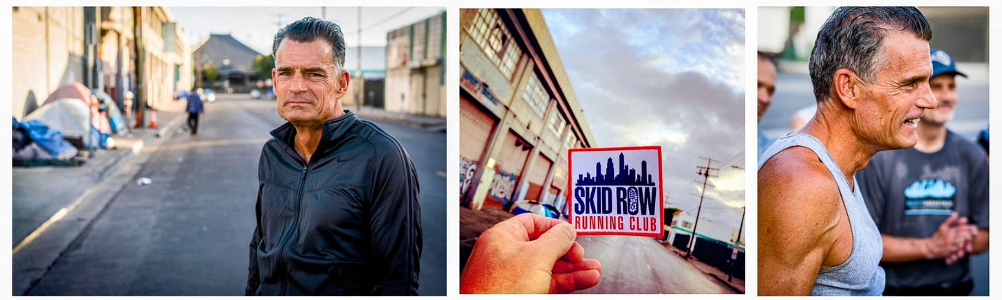 A photo of Judge Craig Mitchell either side of a Skid Row Running Club patch.