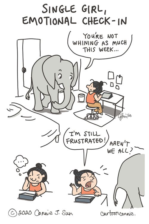 elephant, comic strip, illustration, humor, comics, sketchbook, drawing, by connie sun, cartoonconnie
