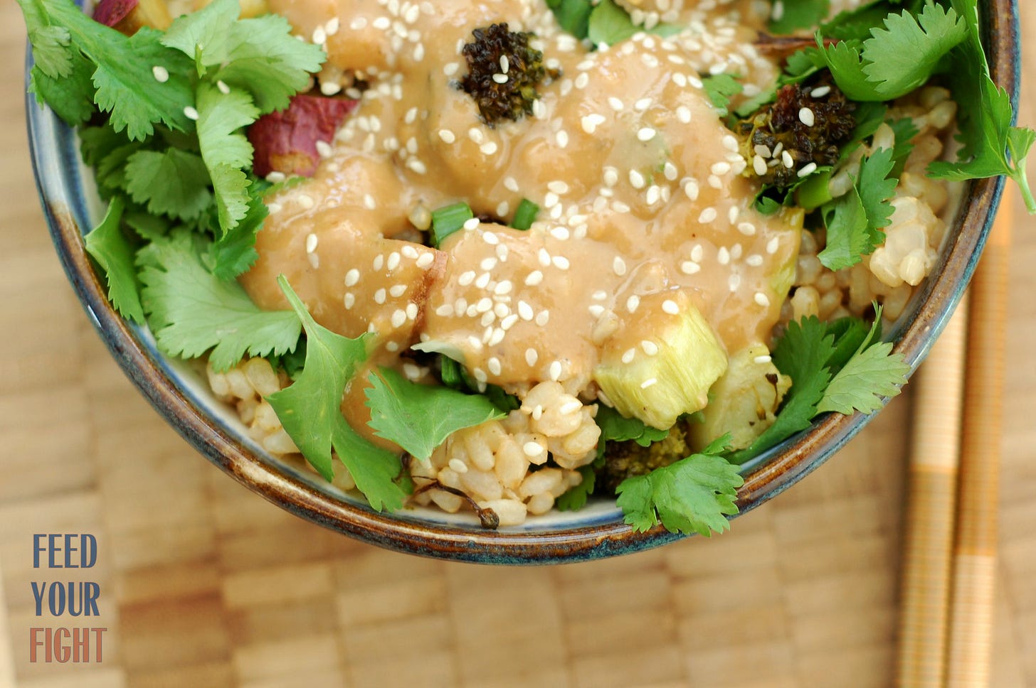 Miso Roasted Broccoli & Sweet Potato Rice bowl by Eve Fox, the Garden of Eating, copyright 2015