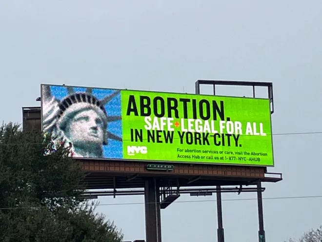 A digital billboard advertising abortion access in New York City, funded by the NYC Health department, in Augusta, Georgia on Jan. 17, 2023.