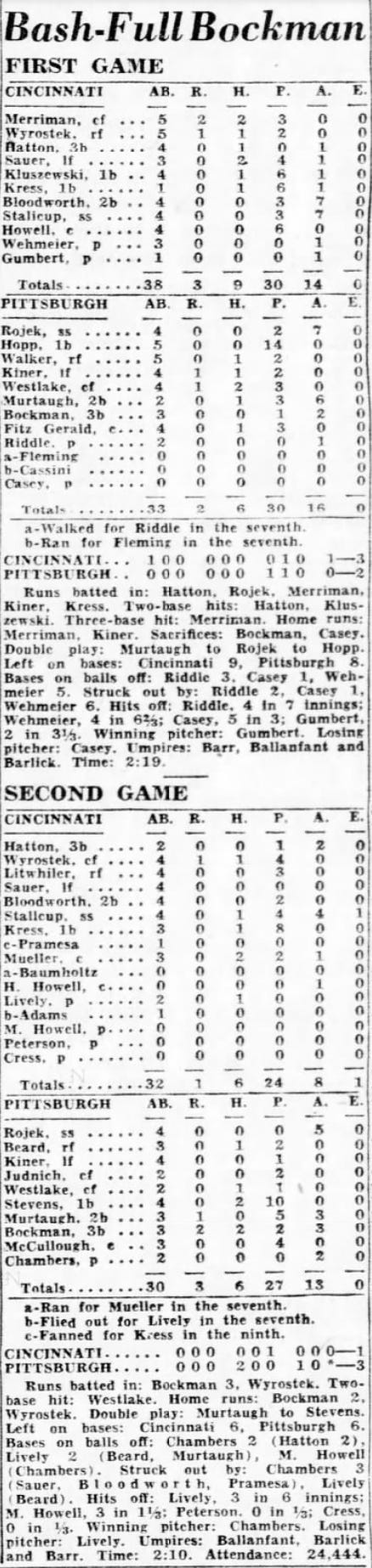 1949 Pirates Box Score