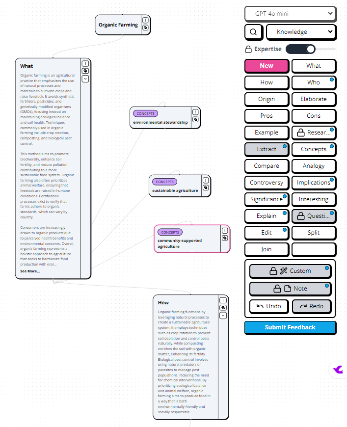 Heuristi.ca concept map showing three nodes and node options menu.