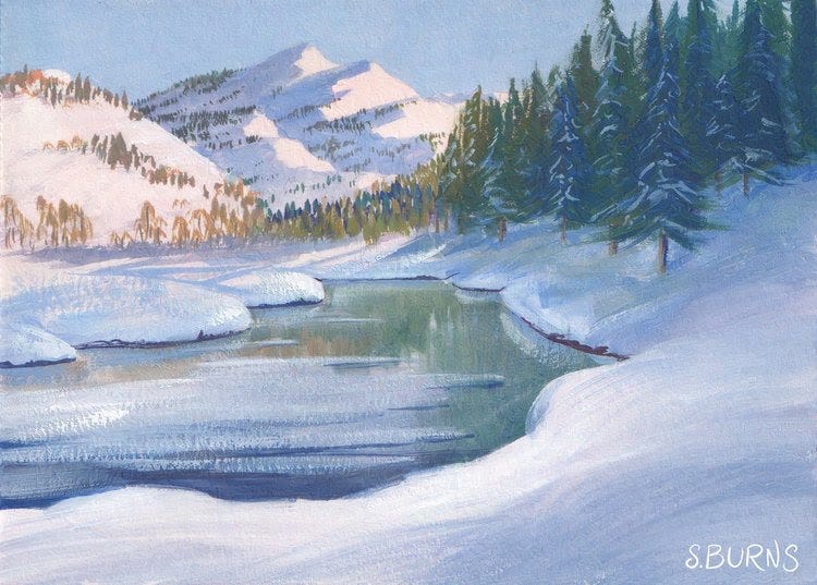 Gouache winter landscape study
