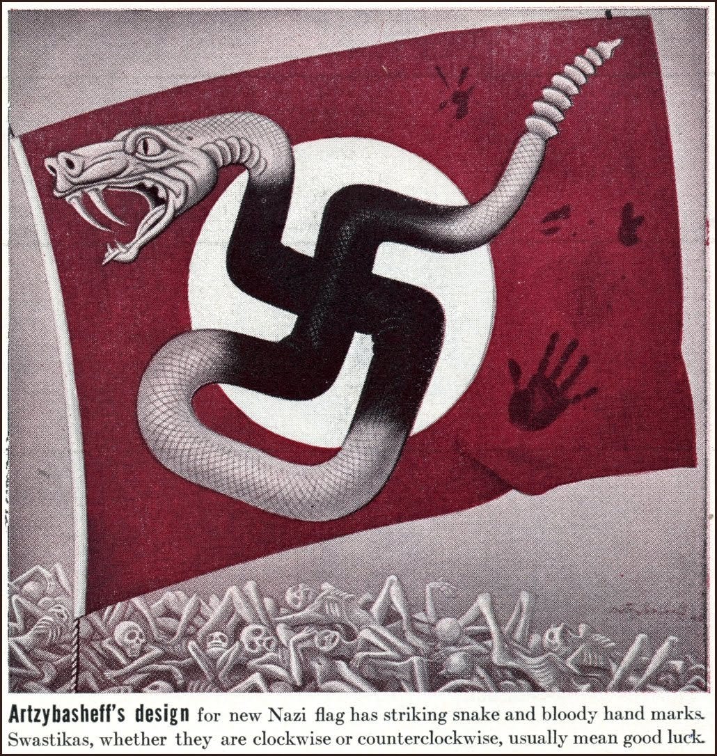 Boris Artzybasheff's New Nazi flag From Life Magazine (1942) – @weirdoart  on Tumblr
