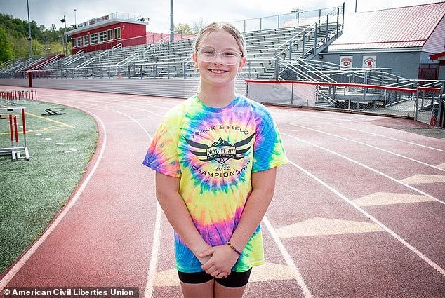 Becky Pepper-Jackson (pictured), 13, won her shot put competition in her first sporting event following an appeals court ruling that allowed her to participate