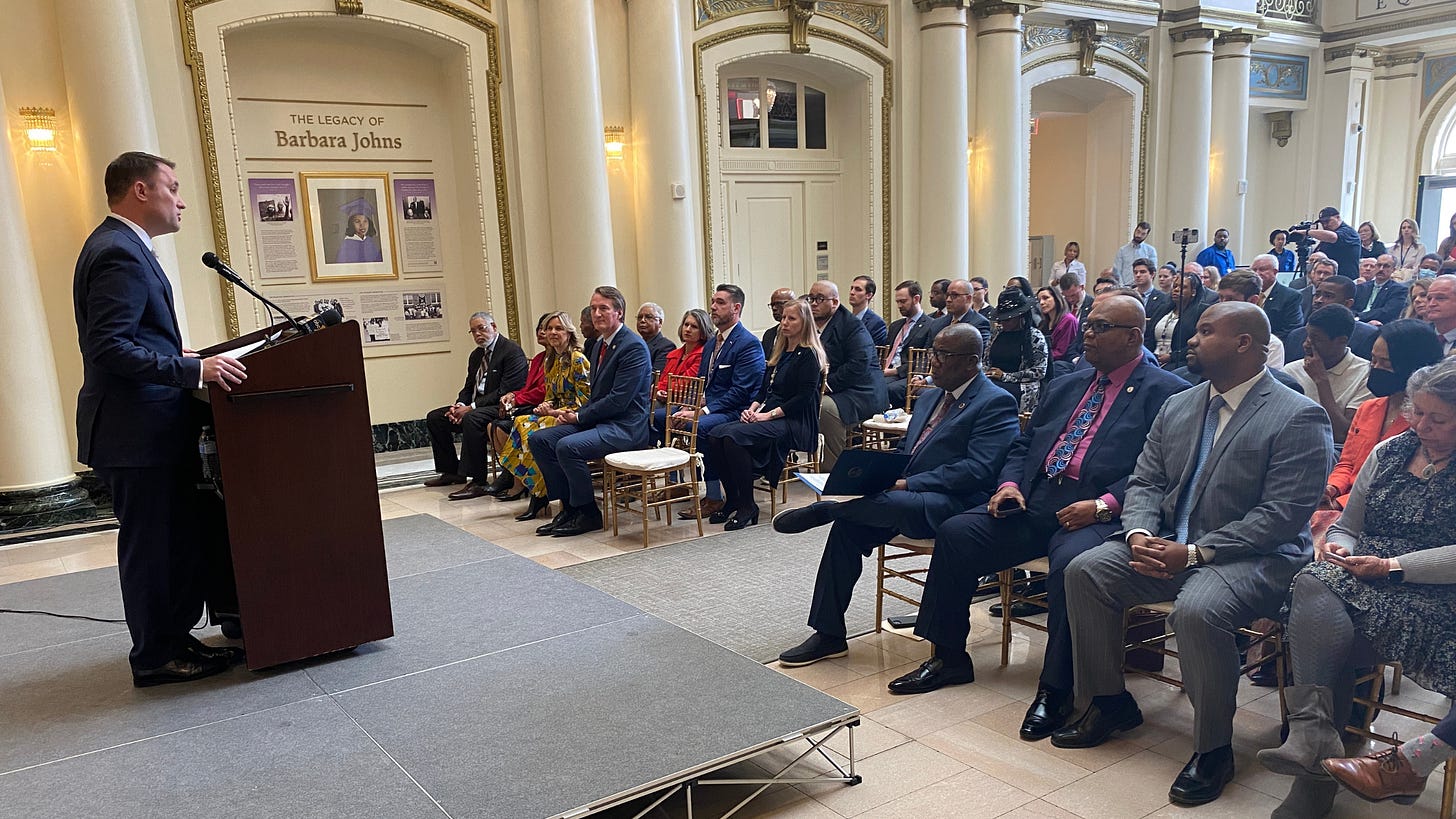 Attorney General Miyares speaks on Feb. 15, 2023 at the Office of Attorney General Barbara Johns Building in Richmond.