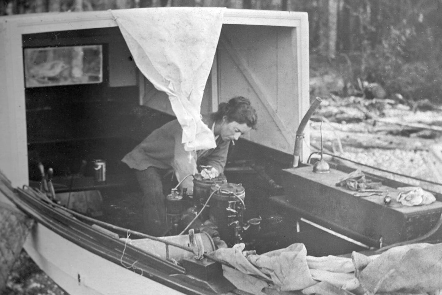 Bland working on a boat in the Quatsino Sound