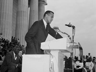 FILE - Entertainer and activist Harry Belafonte speaks to a crowd at the Lincoln Memorial in Washington during a youth march for integration, Oct. 25, 1958. Belafonte died Tuesday of congestive heart failure at his New York home. He was 96. (AP Photo/Charles Gorry, File)