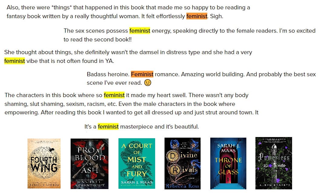 Screenshot of white background with black text, including six short book reviews. 