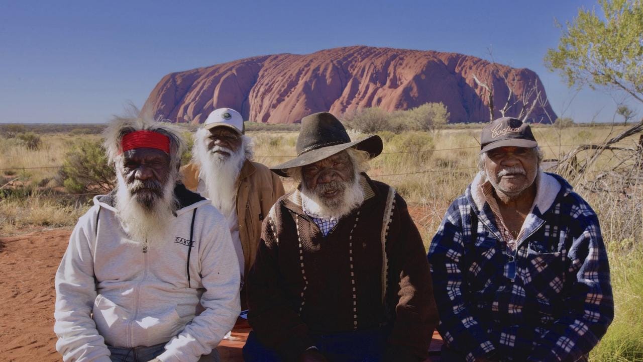 Elders from Central Australia, from left, Murray George, Trevor Adomson, Clem Toby and Owen Burton. Picture: Supplied