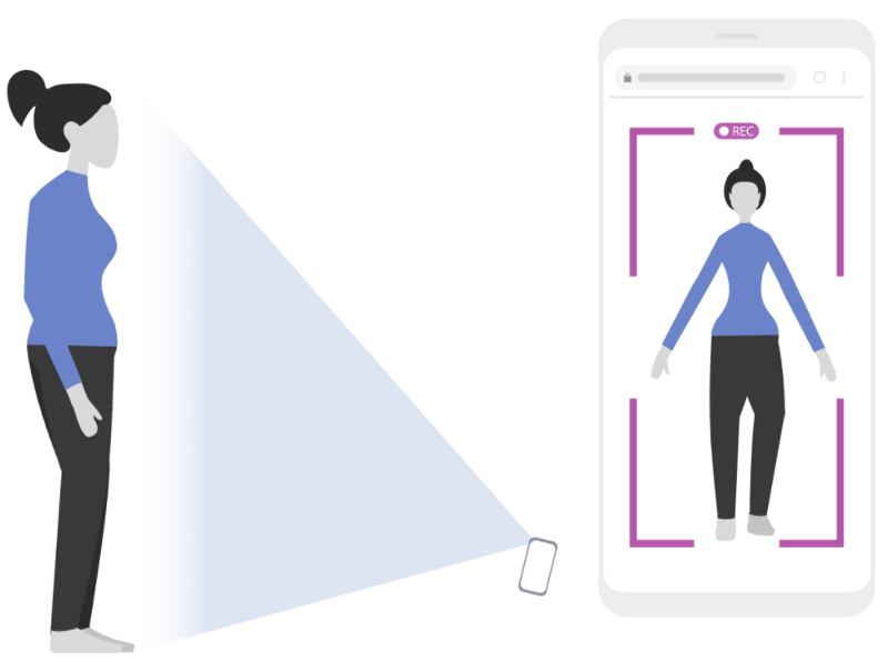 Image from presize.ai showing how users’ mobile phones can build a model of their body from which to take their measurements.
