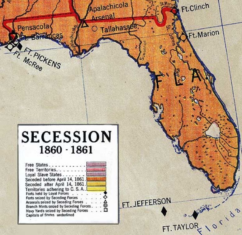 Map of Florida Succession in 1861.