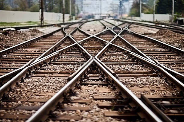 Railroad  track points Railroad  track points background. Shallow DOF, selective focus.  steel rails stock pictures, royalty-free photos & images