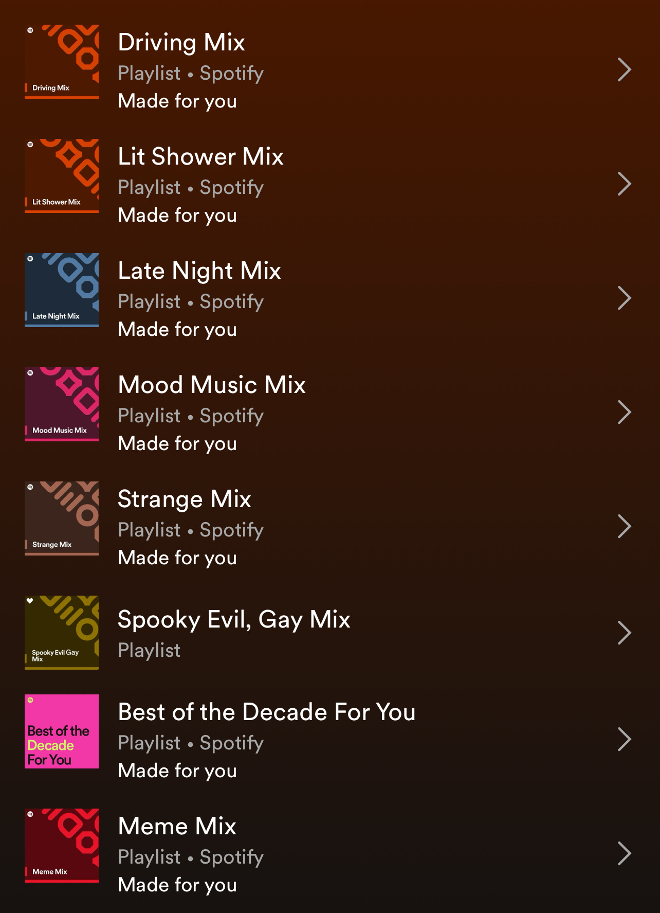 screenshot of hidden Made For You playlists on Spotify