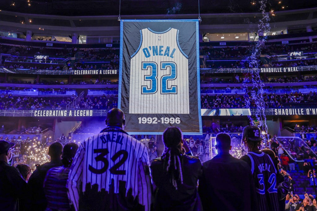 Shaquille O'Neal's No. 32 jersey is the first to be retired by the Orlando  Magic - 352 Today