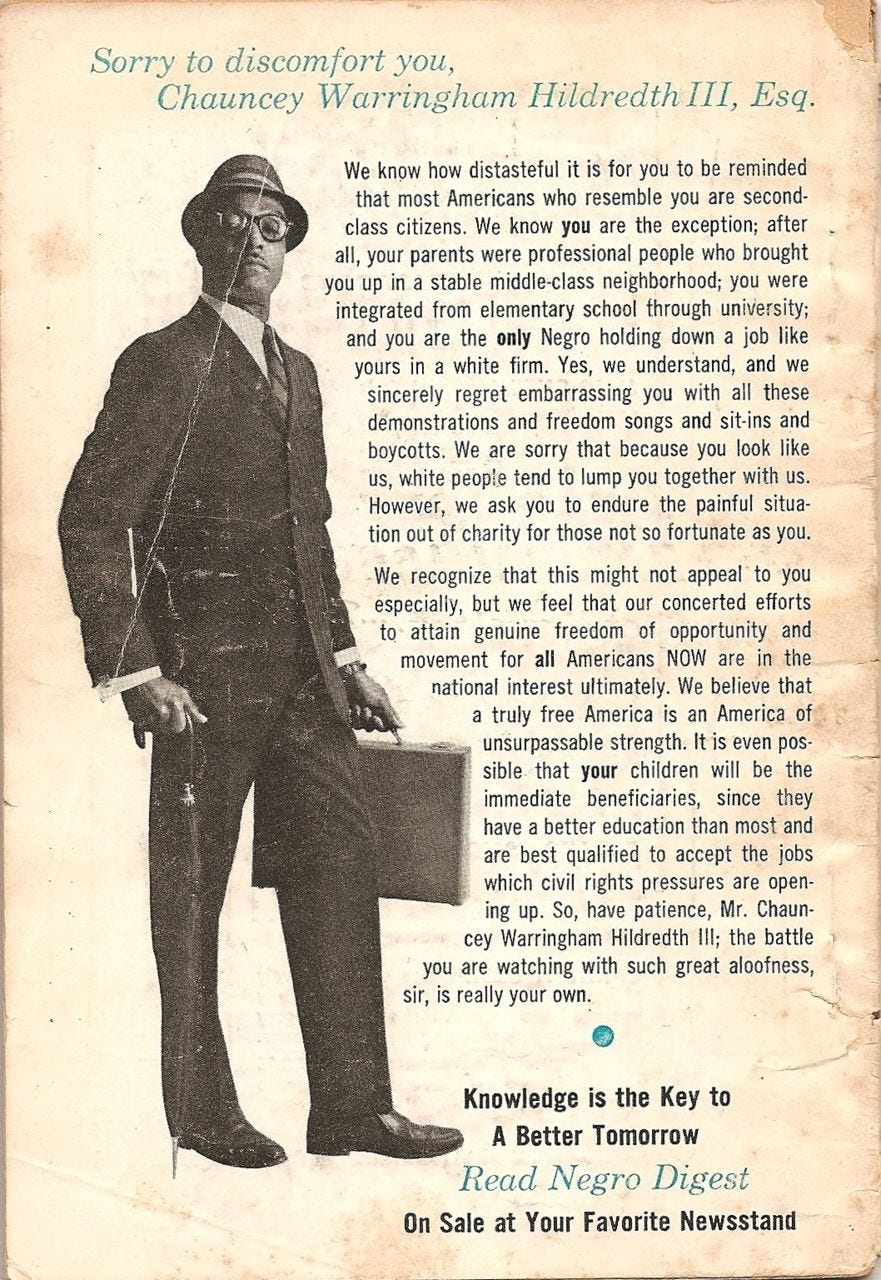 Rear cover of the April 1969 issue of Negro Digest. A Johnson publication, Negro Digest, was an ...