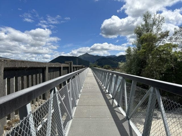 The clip-on cycle bridge over the Wairau.