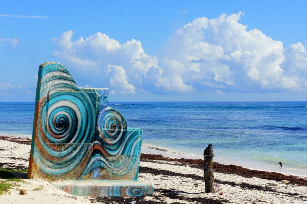 An empty beach halfway between Playa del Carmen and Tulum.